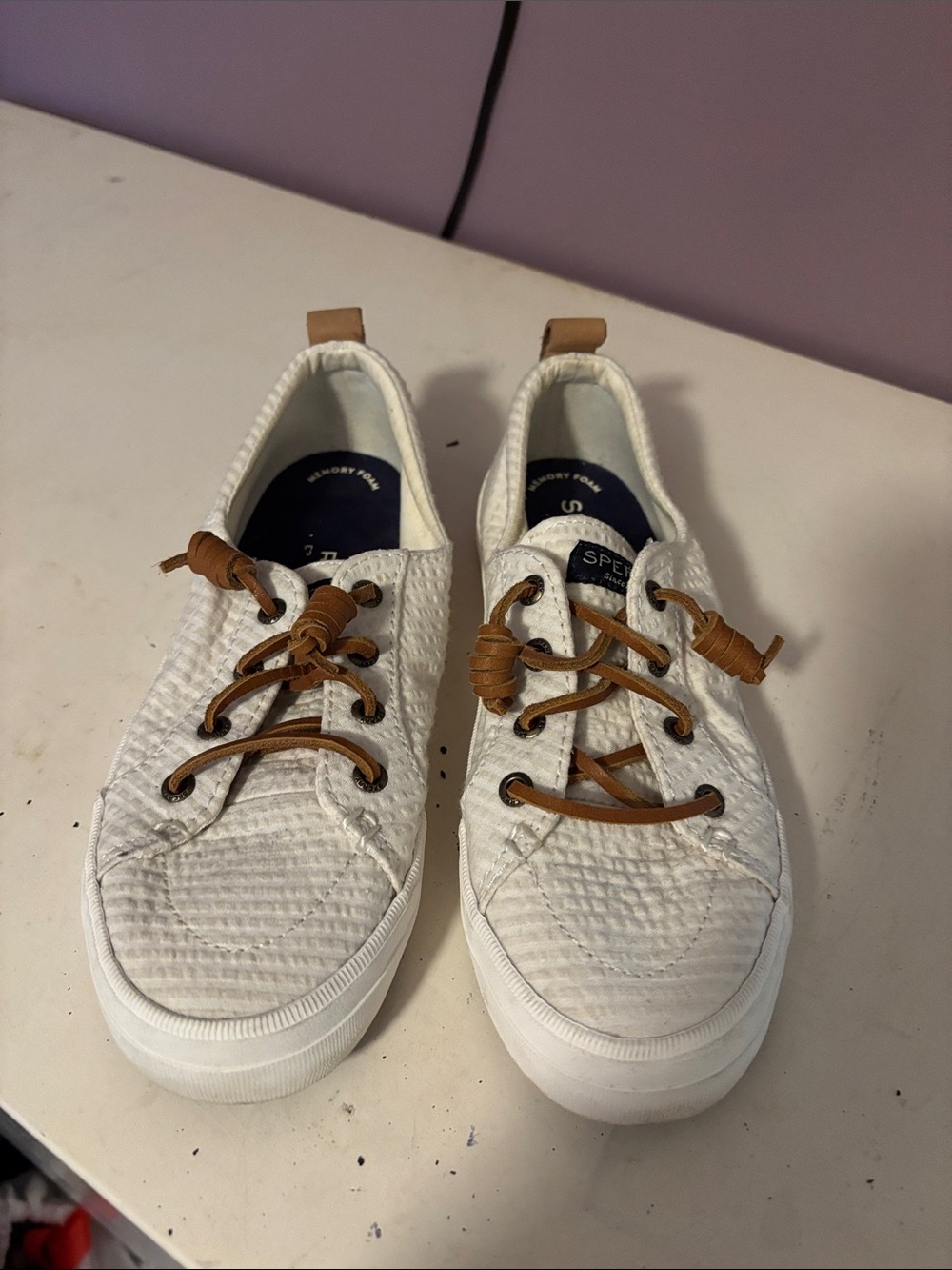 Sperry White Canvas Sneakers with Tan Accents